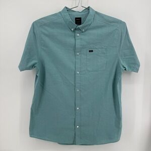 RVCA Button Down Shirt Mens XXL Teal Green Solid Cotton Blend Slim Fit Pocket